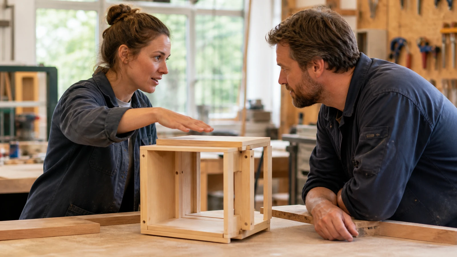 Échange entre pairs après un exercice pratique en atelier.
