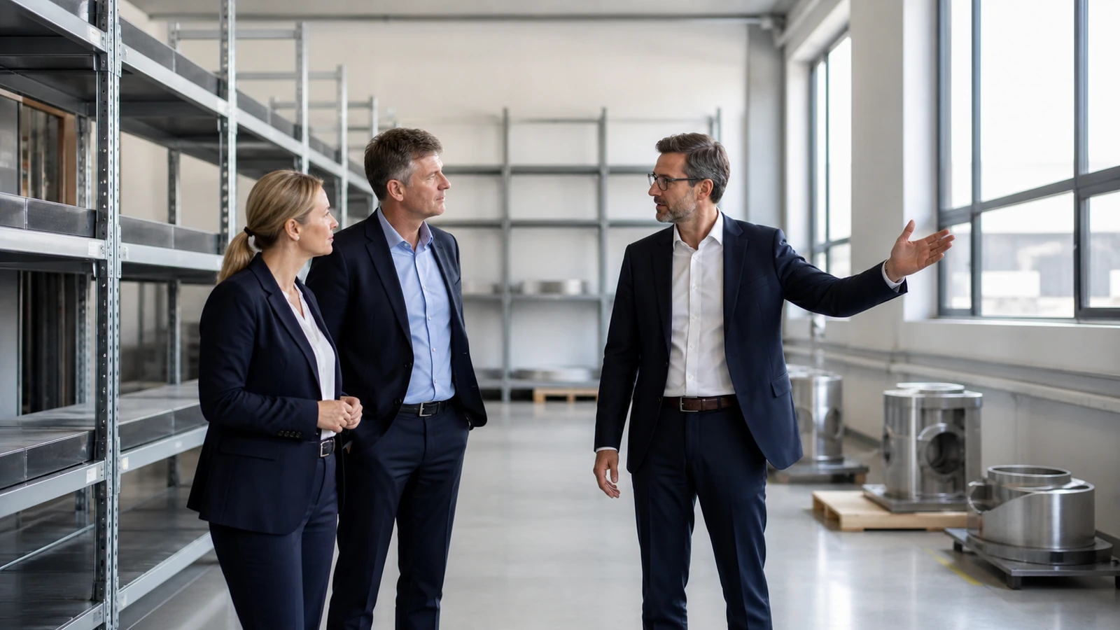 Responsables évaluant ensemble la capacité disponible dans un espace professionnel ordonné.